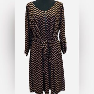 Tacera Women's Brown & Black Chevron Tie-Waist Dress, Size 2X